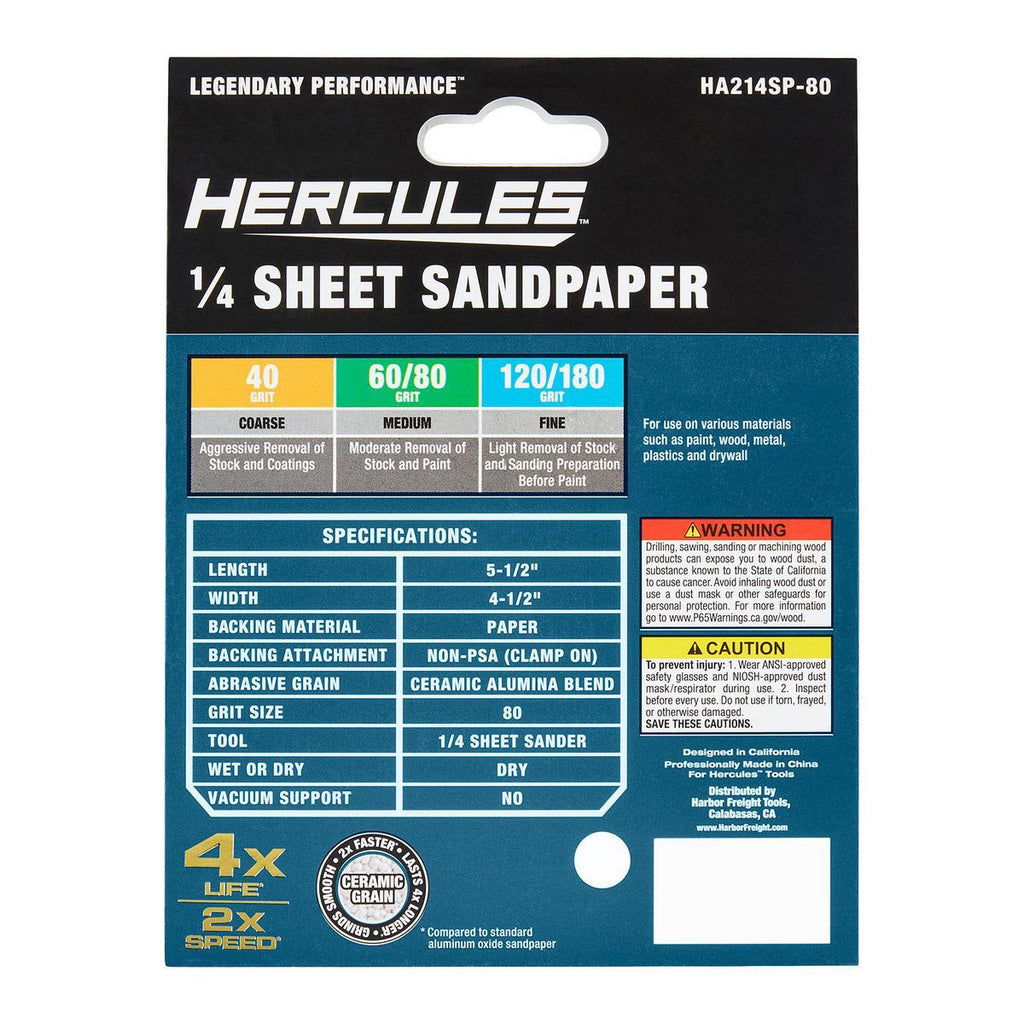 4-1/2 in. x 5-1/2 in. 80-Grit 1/4 Sheet Ceramic Sandpaper 5-Pack E222469