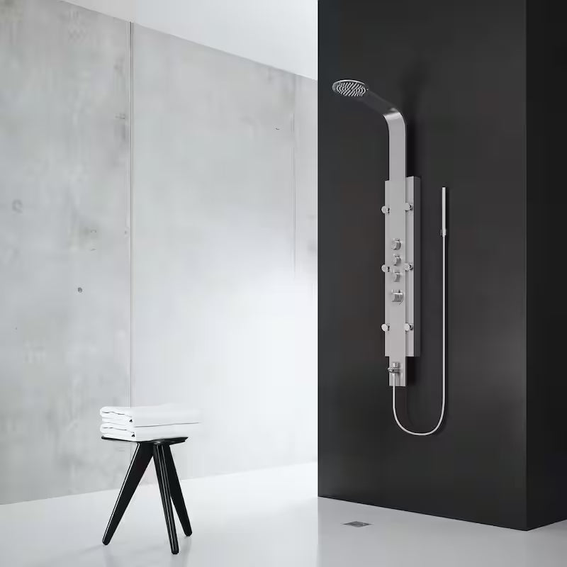 6-Jet Shower Panel System with Rainhead and Hand Shower Wand in Stainless Steel D9074