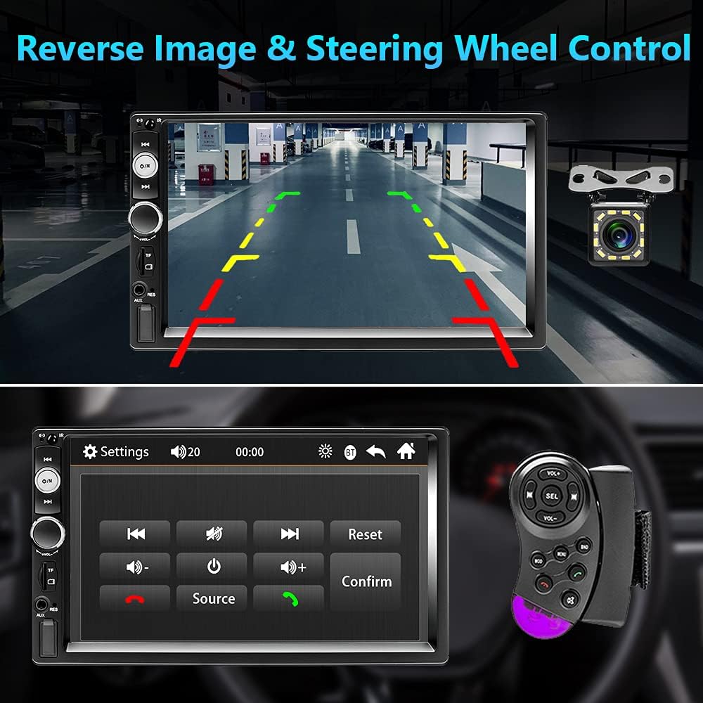 Double Din Car Stereo with Bluetooth, 7 Inch Touch Screen Car Radio MP5 Player with Backup Camera C144