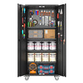 72” Locking Metal Garage Storage Cabinet with Wheels & Pegboards, Black V415