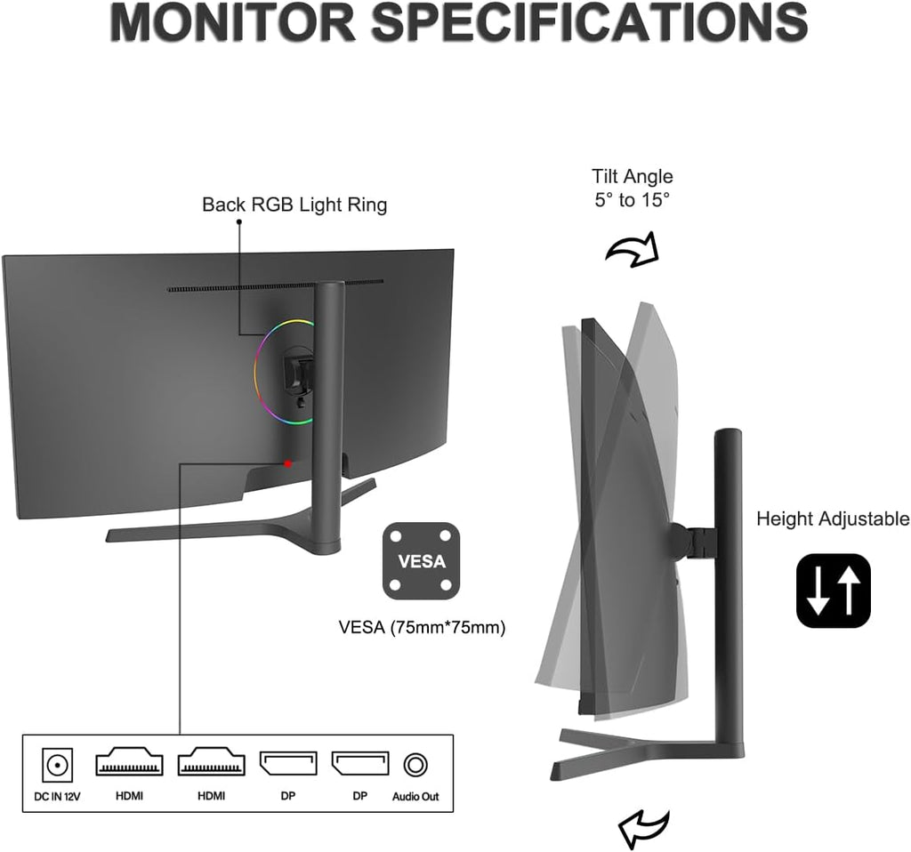 34 Inch Ultrawide Curved UWQHD 165Hz Frameless Gaming Monitor K426577