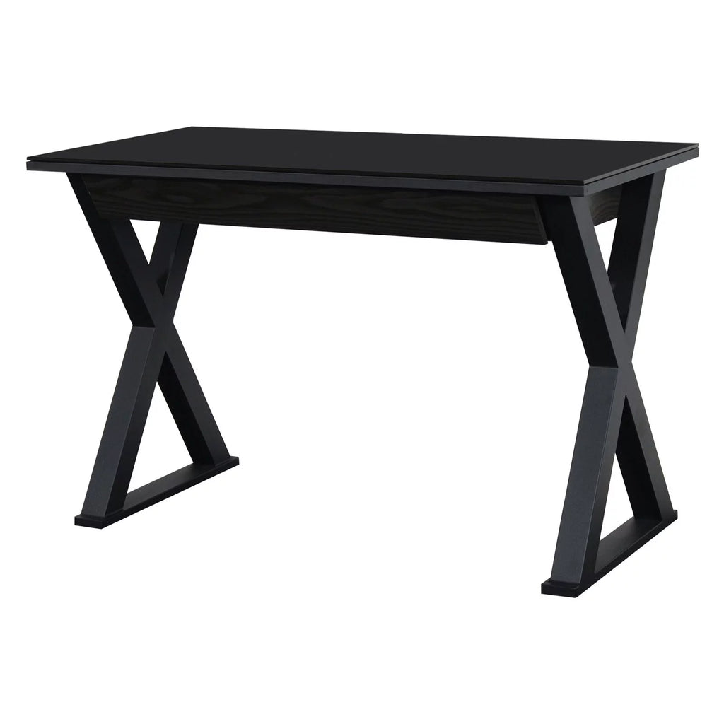 Black Glass Top Wood Computer Desk B12684