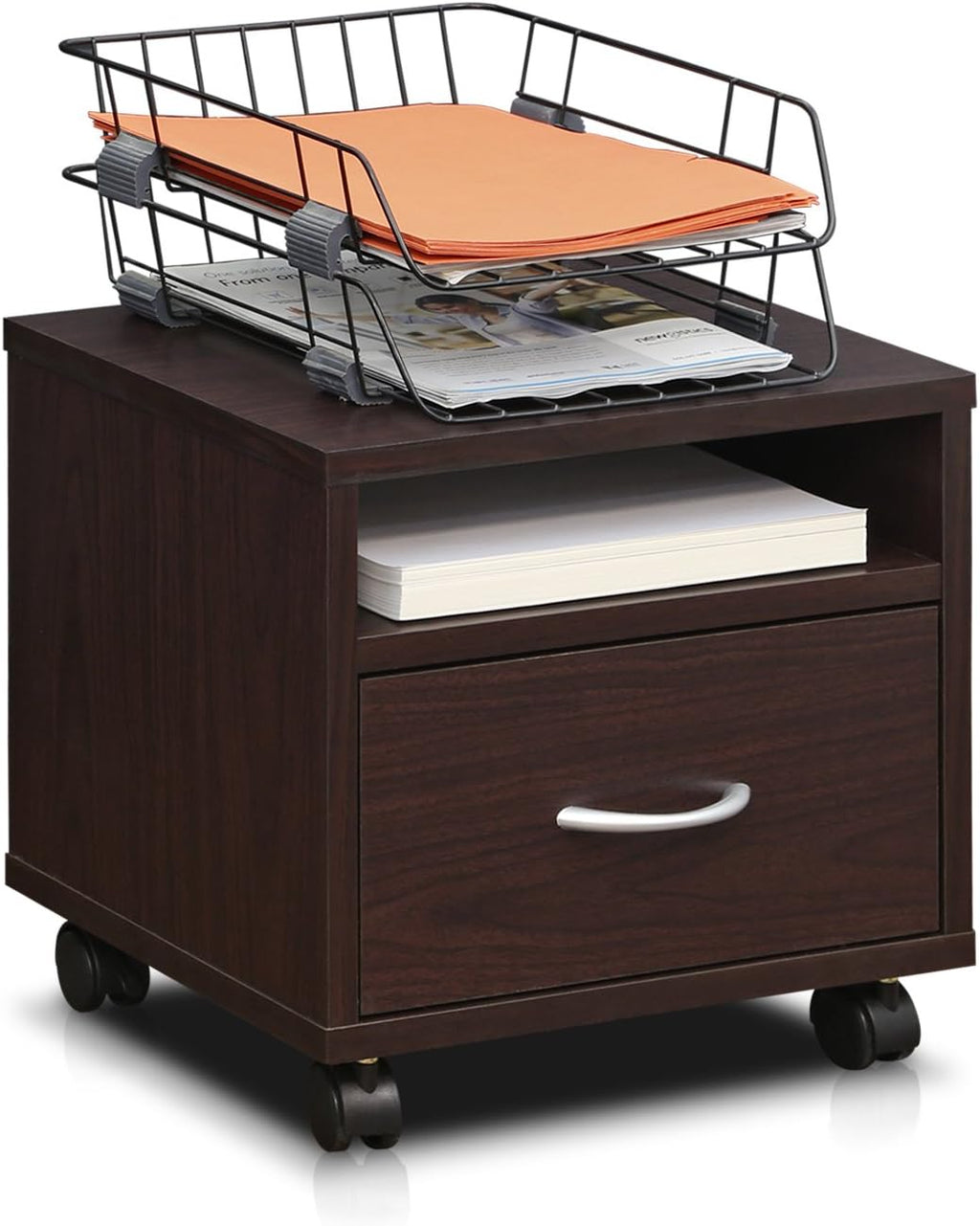 Espresso Under Desk Utility Cart with Casters X59004