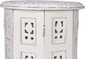 White 12 Inch Solid Wood Hand Carved Accent Table X845303
