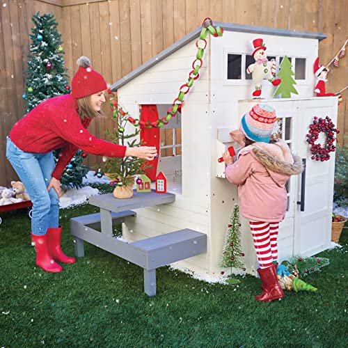 Modern Outdoor Wooden Playhouse with Picnic Table, Mailbox and Outdoor Grill Q68435