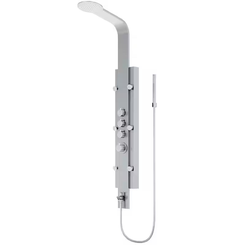 6-Jet Shower Panel System with Rainhead and Hand Shower Wand in Stainless Steel D9074