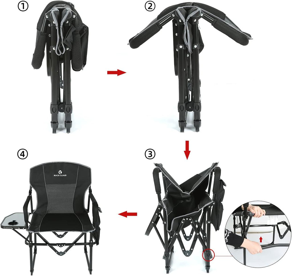 Folding Camping Chair with Storage Pocket and Side Table Y17476