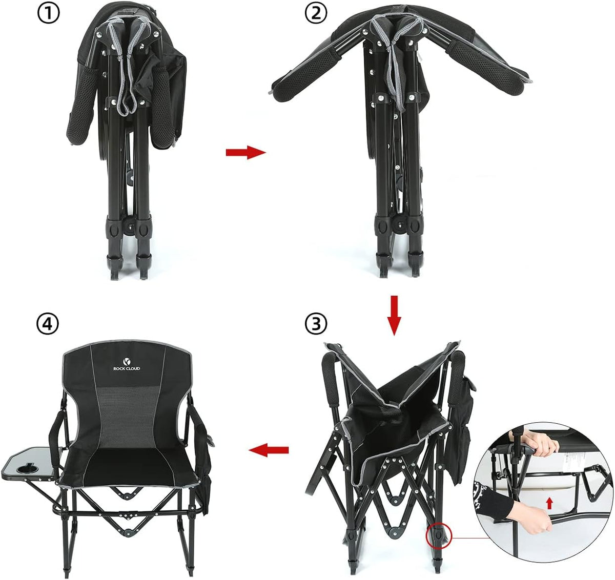 Folding Camping Chair with Storage Pocket and Side Table Y17476