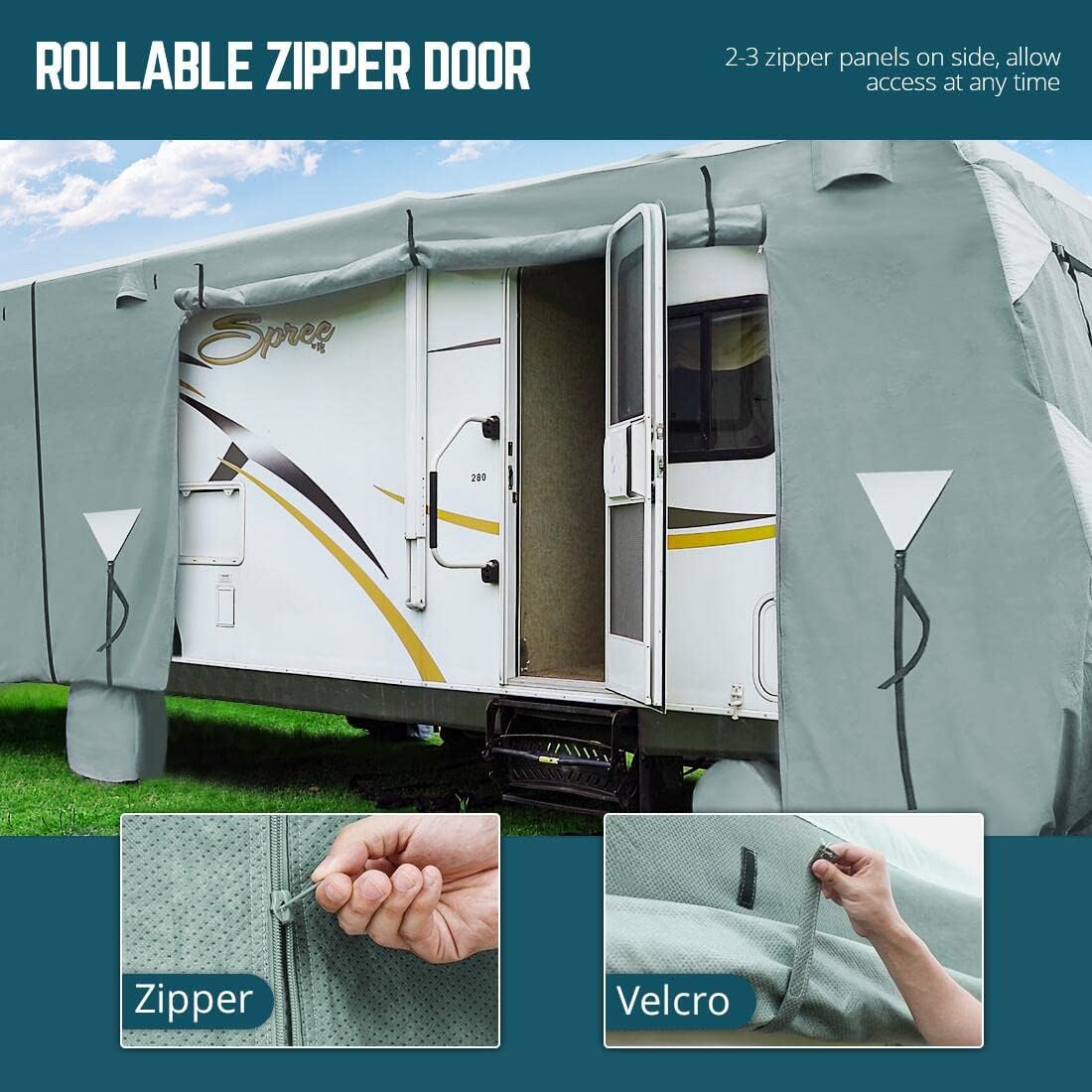 RV Cover, 5 Layers Anti-UV Top Panel, Fits 23'-26' Motorhome, with 2Pcs Straps & 4 Tire Covers S3660