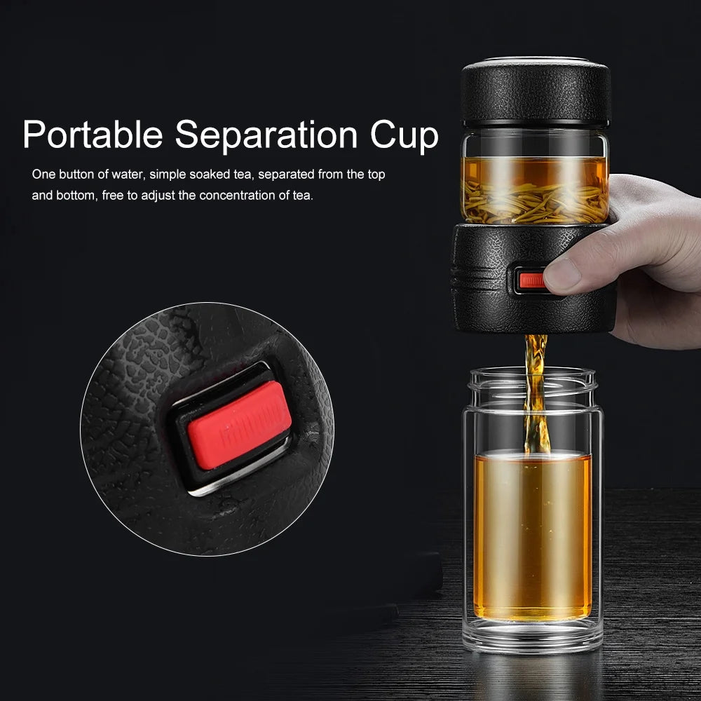 Black Double-Layer Glass Tea Cup with Filter O55102