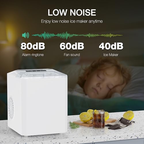 Countertop Ice Maker, 9 Cubes in 6 Mins, 26lbs in 24Hrs, 2 Sizes of Bullet Ice, Auto-Cleaning, Portable Ice Machine with Handle, Basket and Scoop R83026