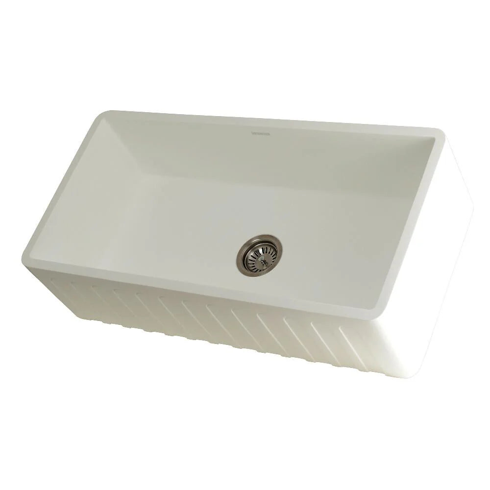 36 In. Apron Front Farmhouse Single Bowl Kitchen Sink, Matte White V294696