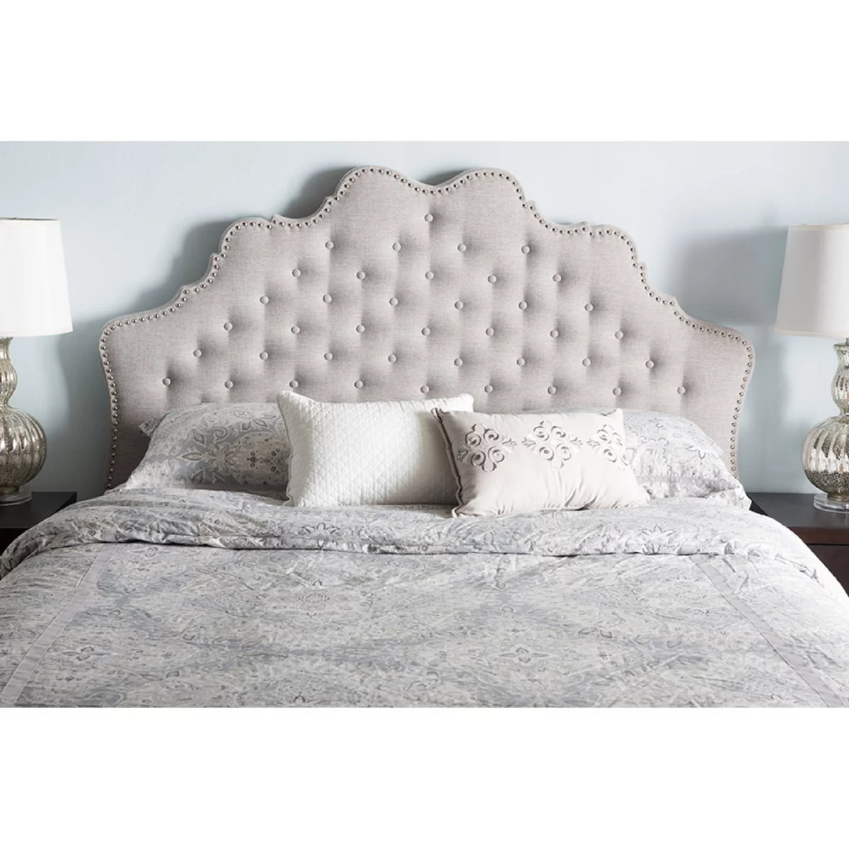 Greyish Beige Fabric Full Size Headboard D816289
