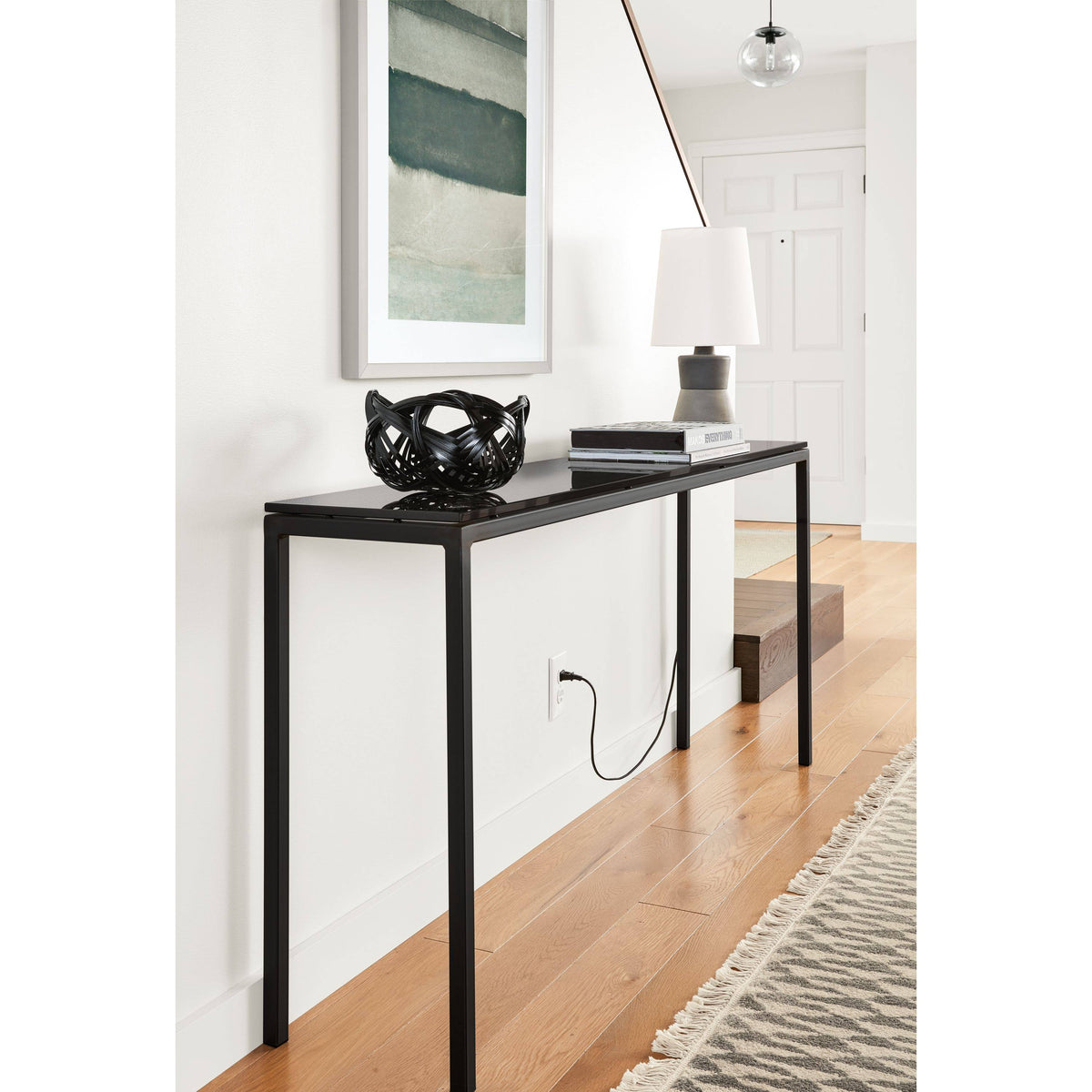 Walnut Console Table with Ocean Blue Base I4703