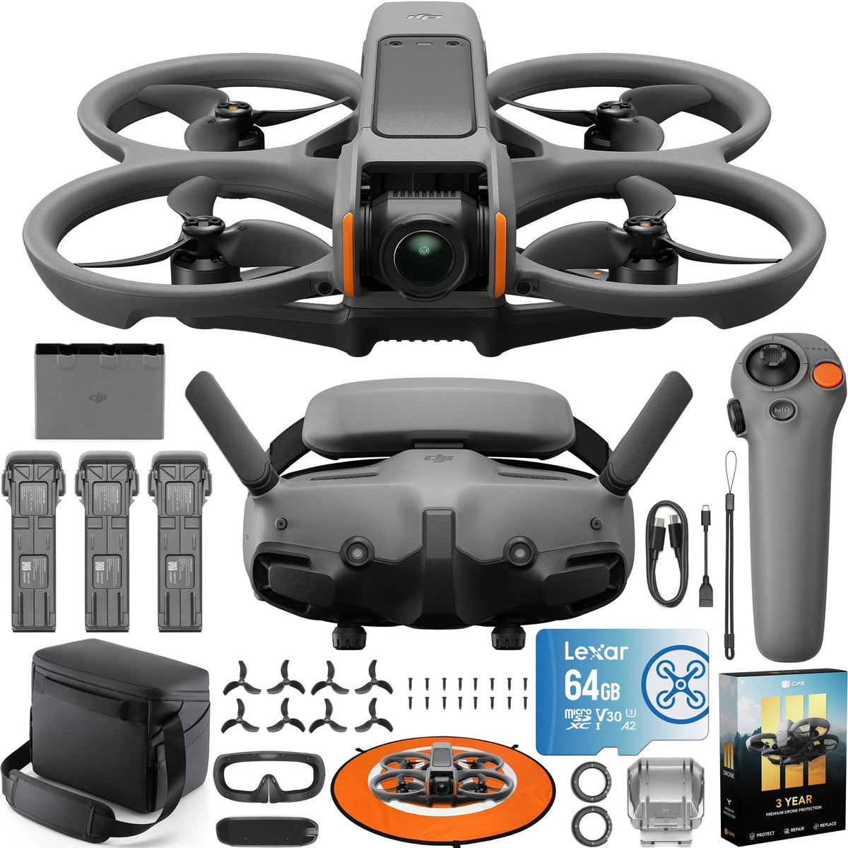 FPV Drone Fly More Combo (3 Batteries) with Camera 4K Includes Goggles 3 and RC Motion 3, Built-in Propeller Guard T785