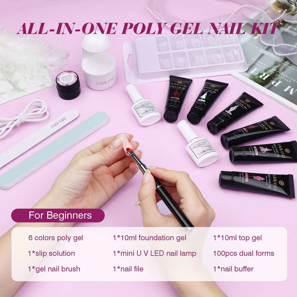 6 Colors Poly Extension Gel Nail Kit with Nail Lamp O903