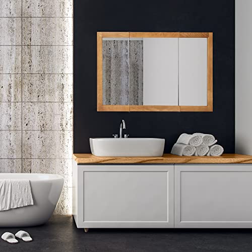 Nutmeg Oak Assembled Frame Bathroom Wall Cabinet with Mirrored Doors, 36" Z6450