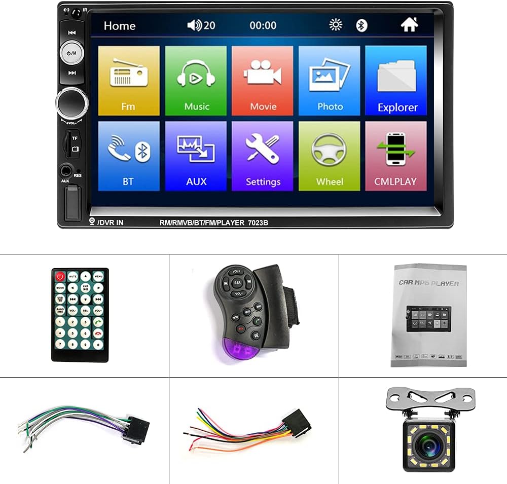 Double Din Car Stereo with Bluetooth, 7 Inch Touch Screen Car Radio MP5 Player with Backup Camera C144