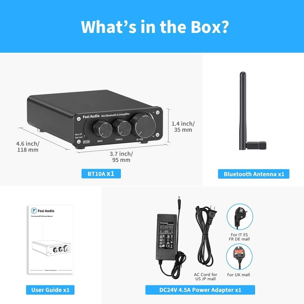 BT10A Bluetooth 5.0 Amplifier 100W 2.0 Channel Mini Stereo Audio Amplifier Receiver Class D Integrated Amp with Power Adapter Pack of 2 D25561