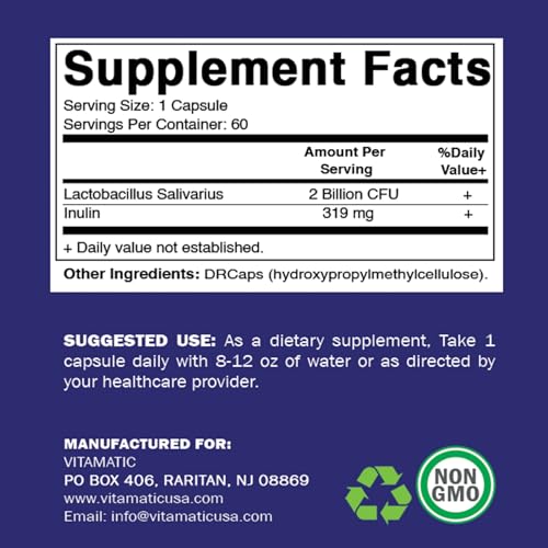 60 Count Lactobacillus Salivarius DR Capsule with Prebiotic Inulin Fiber T52885