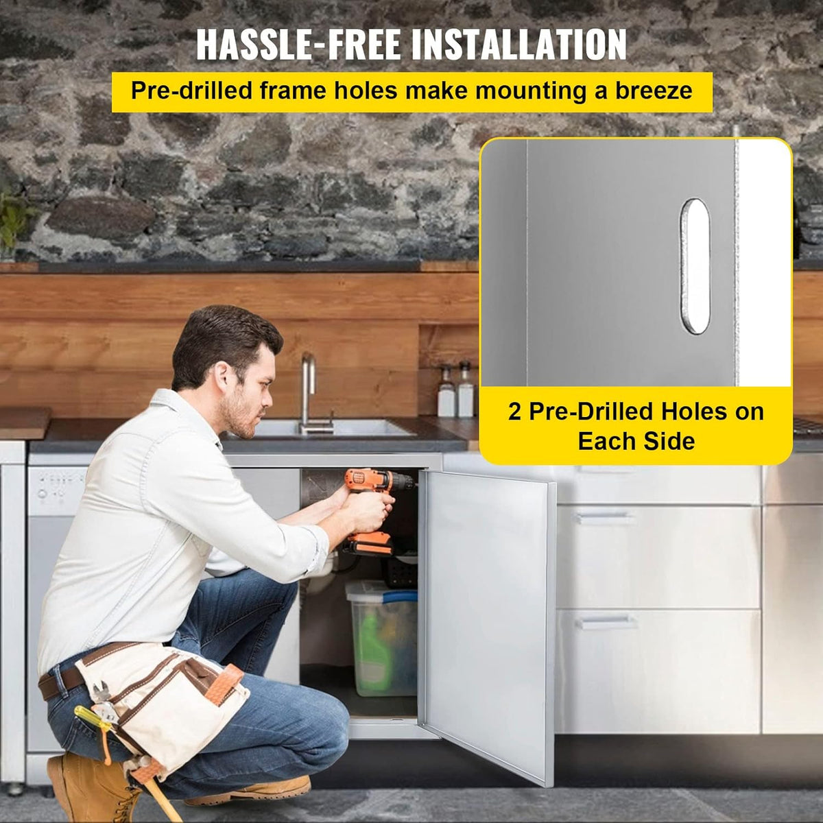 Double BBQ Access Door Stainless Steel with Recessed Handle W3076