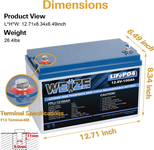 12V 100Ah LiFePO4 Lithium Battery with Smart BMS O626