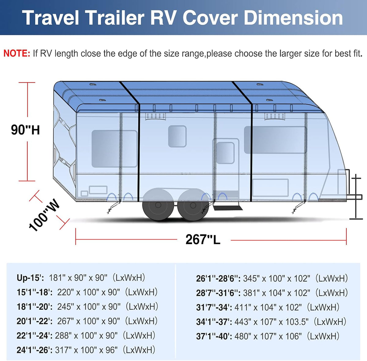 Waterproof 500D Travel Trailer Cover with 4 Tire Covers U789