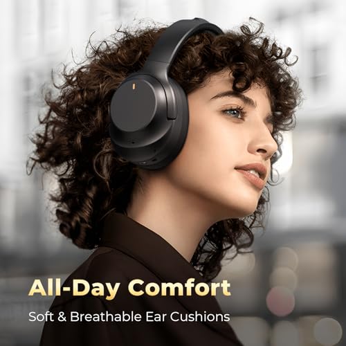 Black Active Noise Cancelling Wireless Bluetooth Headphones Over Ear with ENC Mic O11339