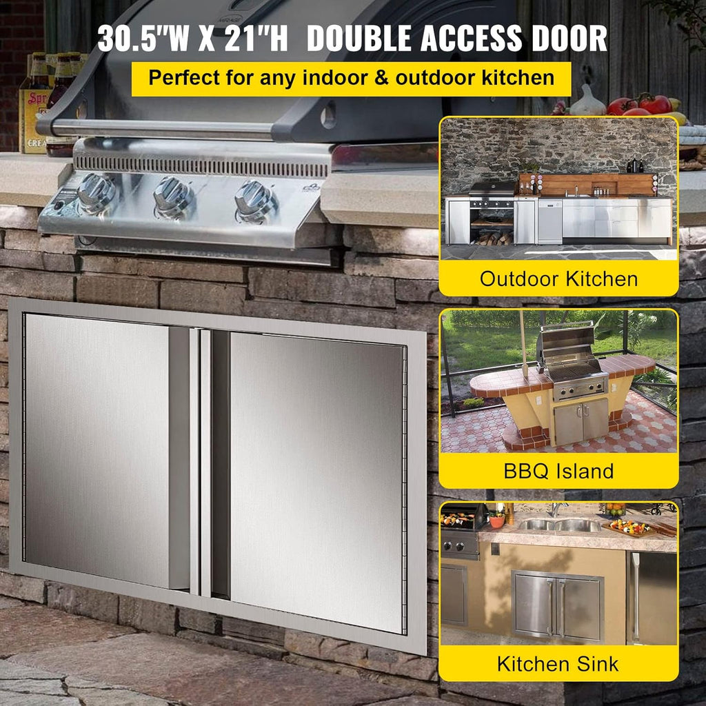 Double BBQ Access Door Stainless Steel with Recessed Handle W3076