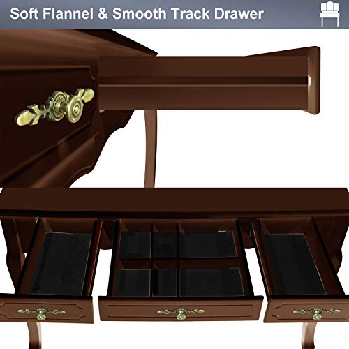 Tri-Folding Mirrors 7 Drawers Makeup Dress Table with Cushioned Stool Espresso M948120