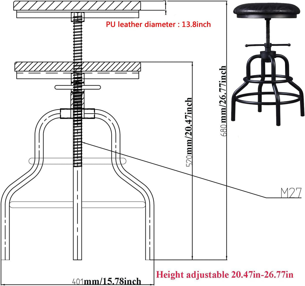 Adjustable Swivel Metal Bar Stool Set of 2 E6956