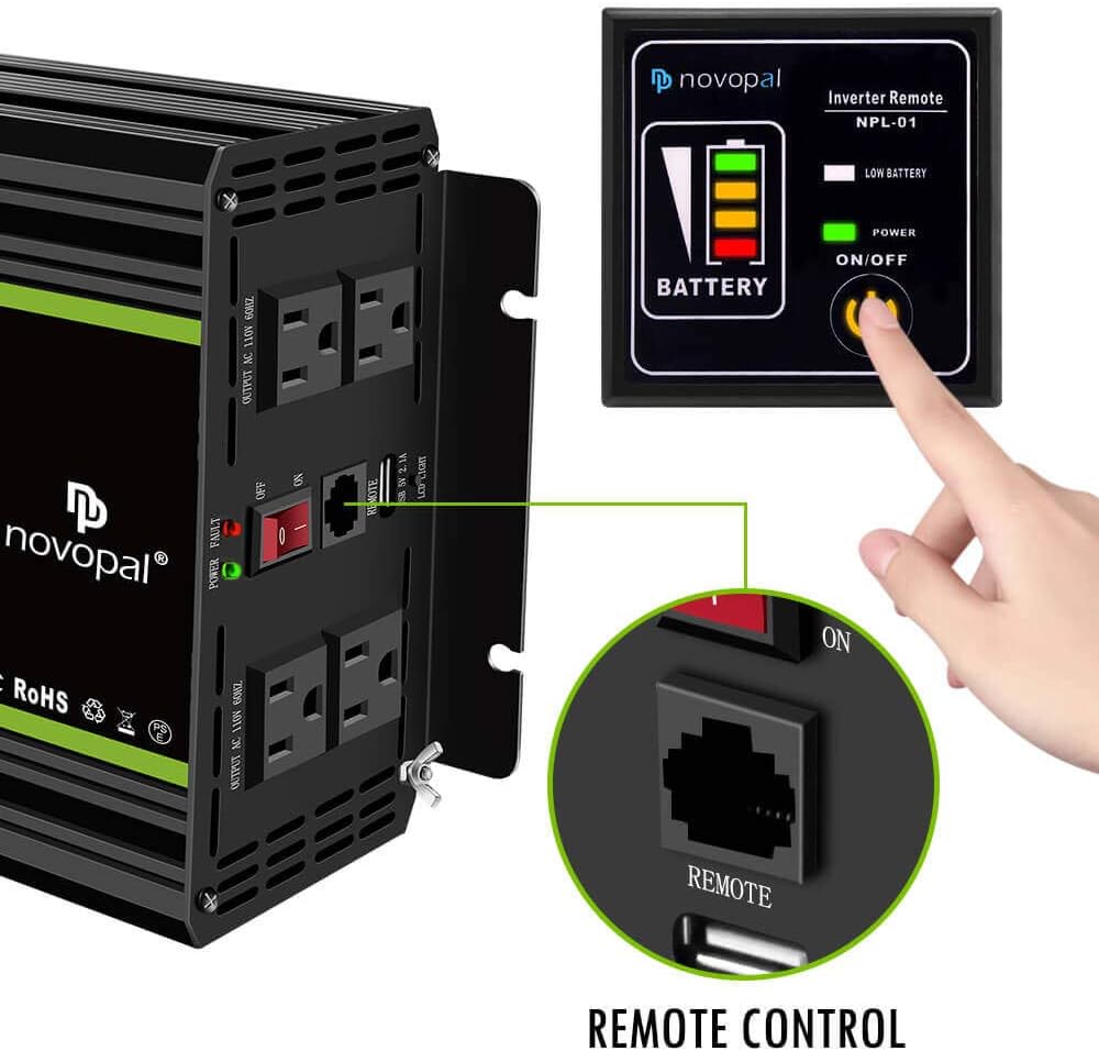 1500 watt Pure Sine Wave Power Inverter 12V to 110V/120V 4 AC Outlets N9306
