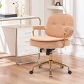 Camel Boucle Desk Chair with Wheels and Arms and Gold Metal Legs M81466
