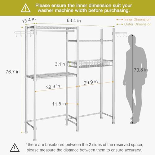 3 Tier Adjustable Height Storage Shelf with Wire Basket and 2 Hooks E9209