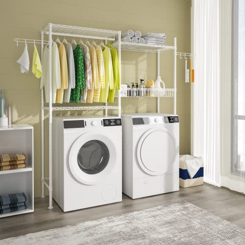 3 Tier Adjustable Height Storage Shelf with Wire Basket and 2 Hooks E9209