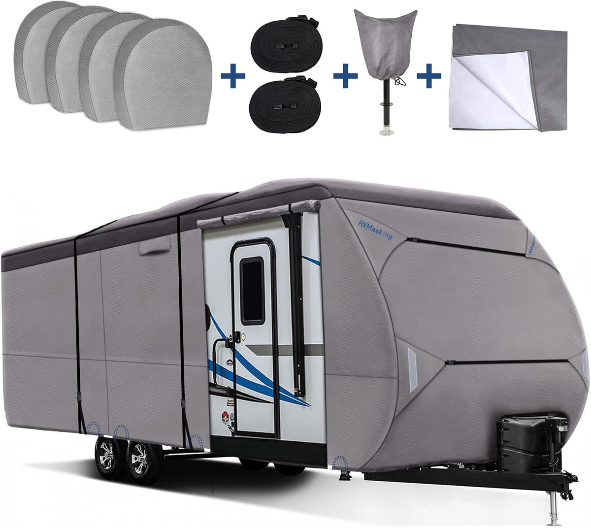 Waterproof 500D Travel Trailer Cover with 4 Tire Covers U789