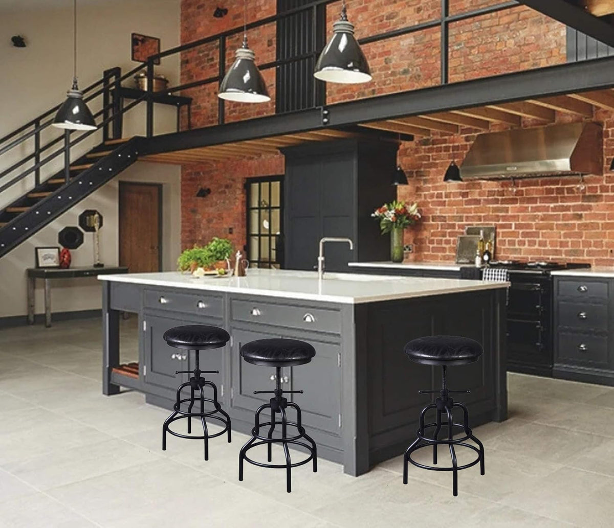Adjustable Swivel Metal Bar Stool Set of 2 E6956