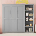 Full Murphy Bed with Storage Bookcase Shelves, Wood Folding Grey Wall Bed Cabinet Y6485