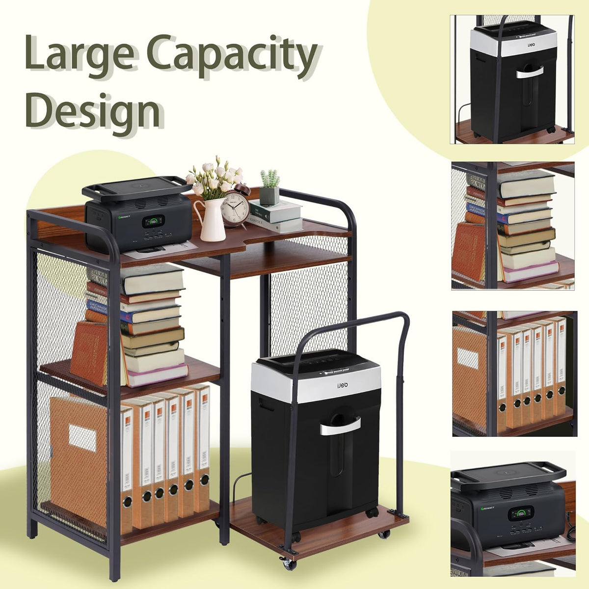 Printer Stand with Storage, 3 Tier Printer Table with Adjustable Storage Rack J5938