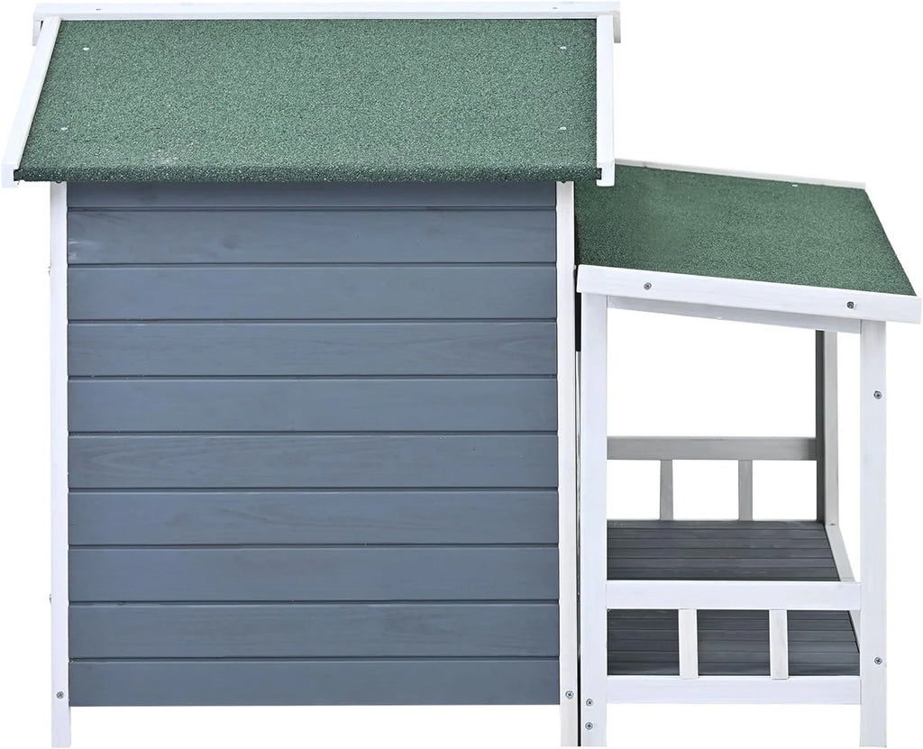 Gray Green Wooden Dog House with Porch 2 Doors I76606