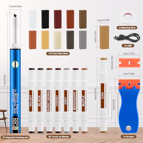 Blue Laminate Wood Floor Repair Kit with Wax Melting Tool, Hard Wax Filler, Marker Pen M193