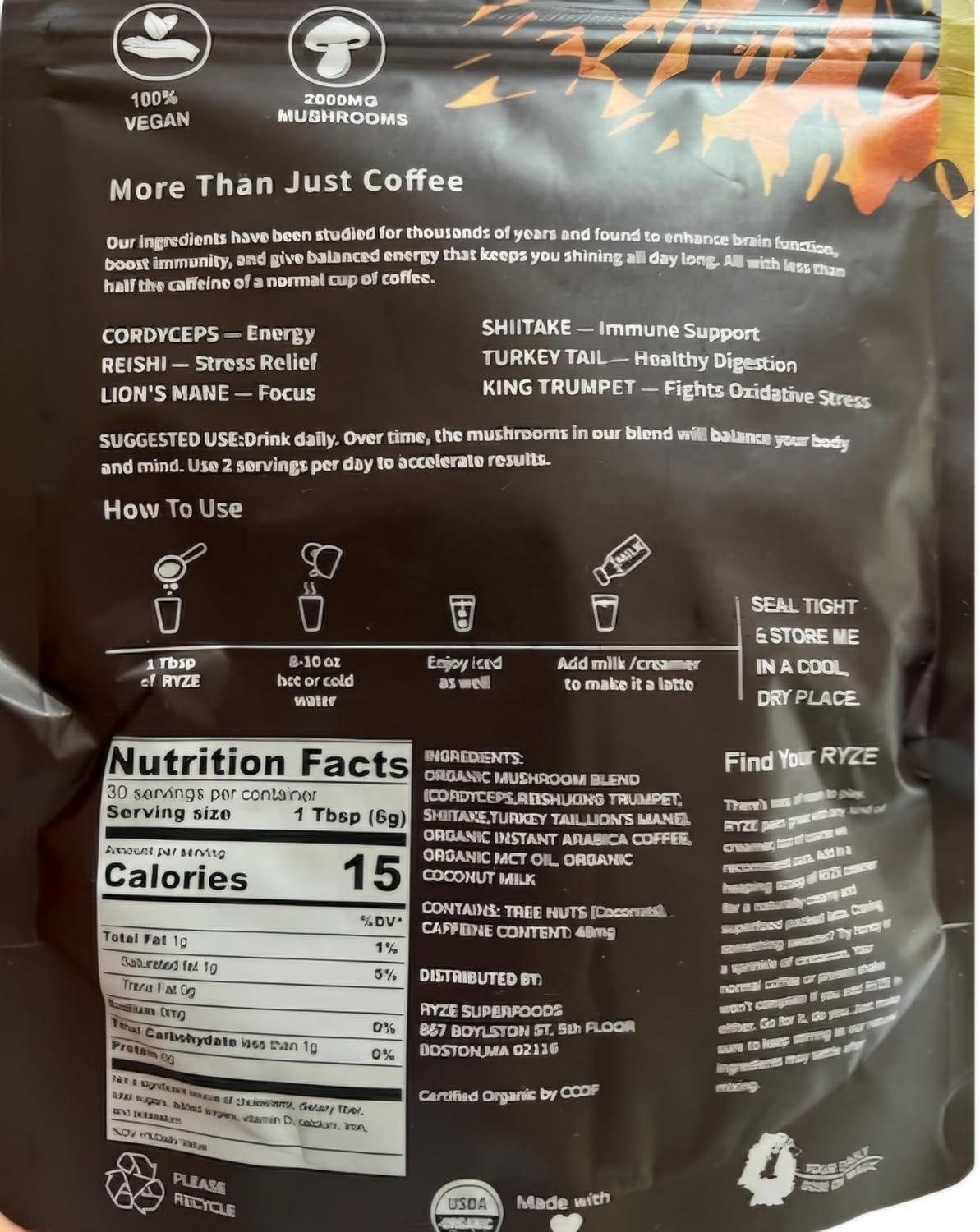 1Pack Mushroom Coffee (30 Servings) Organic with Cordyceps O62027