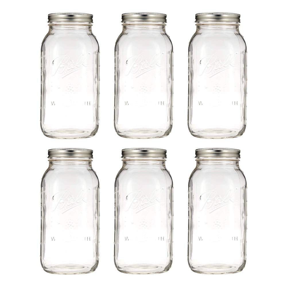 Clear 64 Oz Wide Mouth Half Gallon Jars with Lids and Bands, Set of 6 B401247