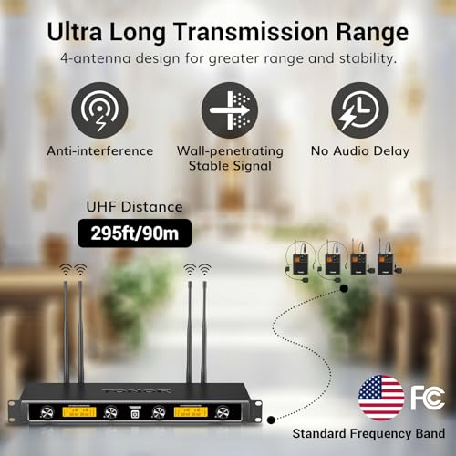 UHF Wireless Microphone System with Headset and Lapel Mics, Bodypack Transmitter, Receiver, 2x15 Channels O297