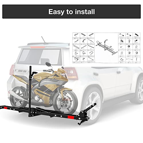 Motorcycle Carrier Hitch Mount 500 Lbs Dirt Bike Carrier Hauler Hitch Rack with Fixed Bracket and Lock Wheel Settings Removable Loading Ramp Anti-Tilt Locking Device K708462