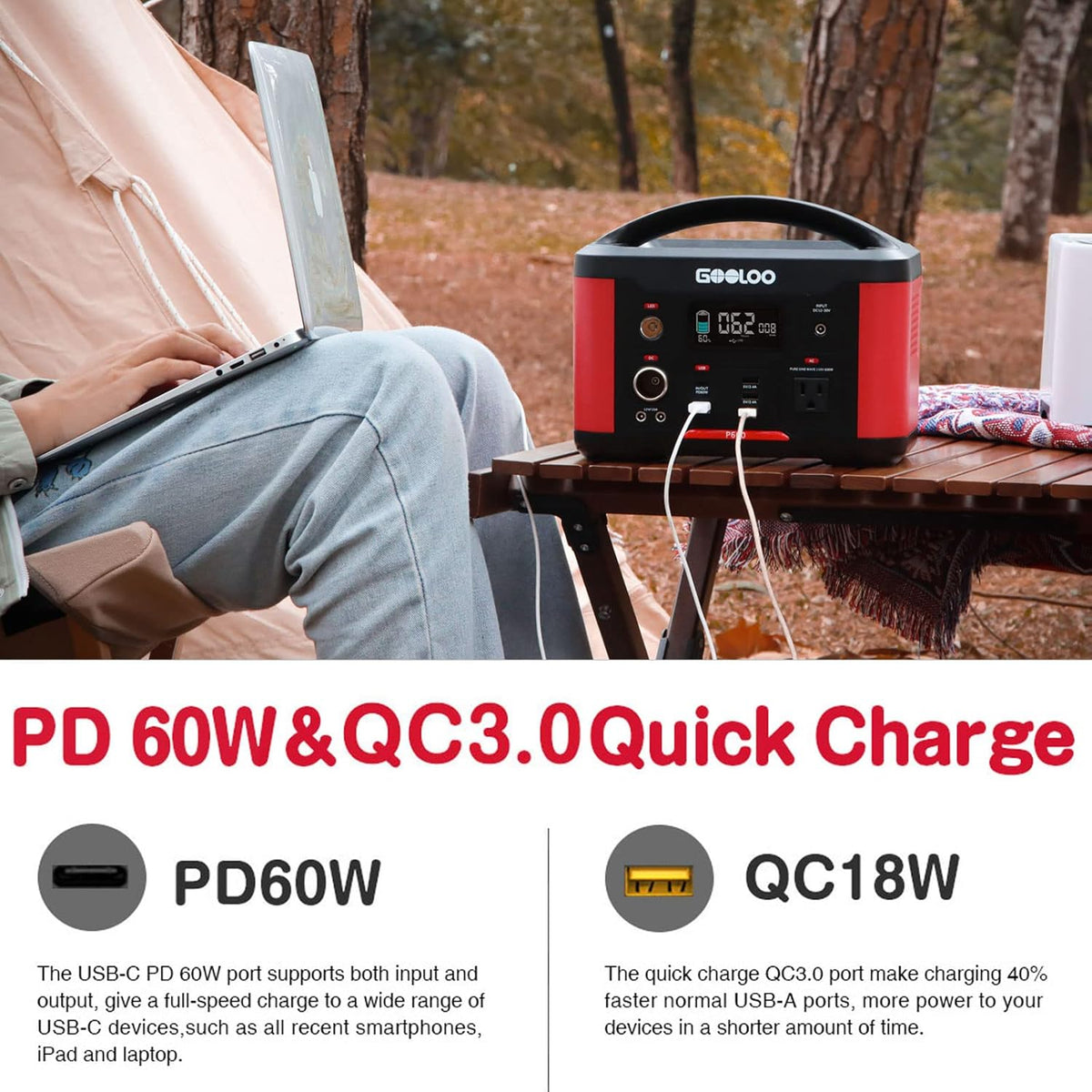 Portable Power Station 626Wh 600W AC Outlets Lithium Battery Y529
