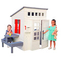 Modern Outdoor Wooden Playhouse with Picnic Table, Mailbox and Outdoor Grill Q68435