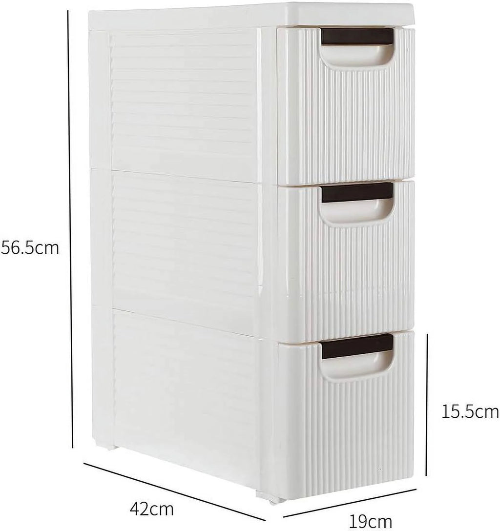 White 3-Tier Rolling Storage Cabinet with 3 Drawers O868338