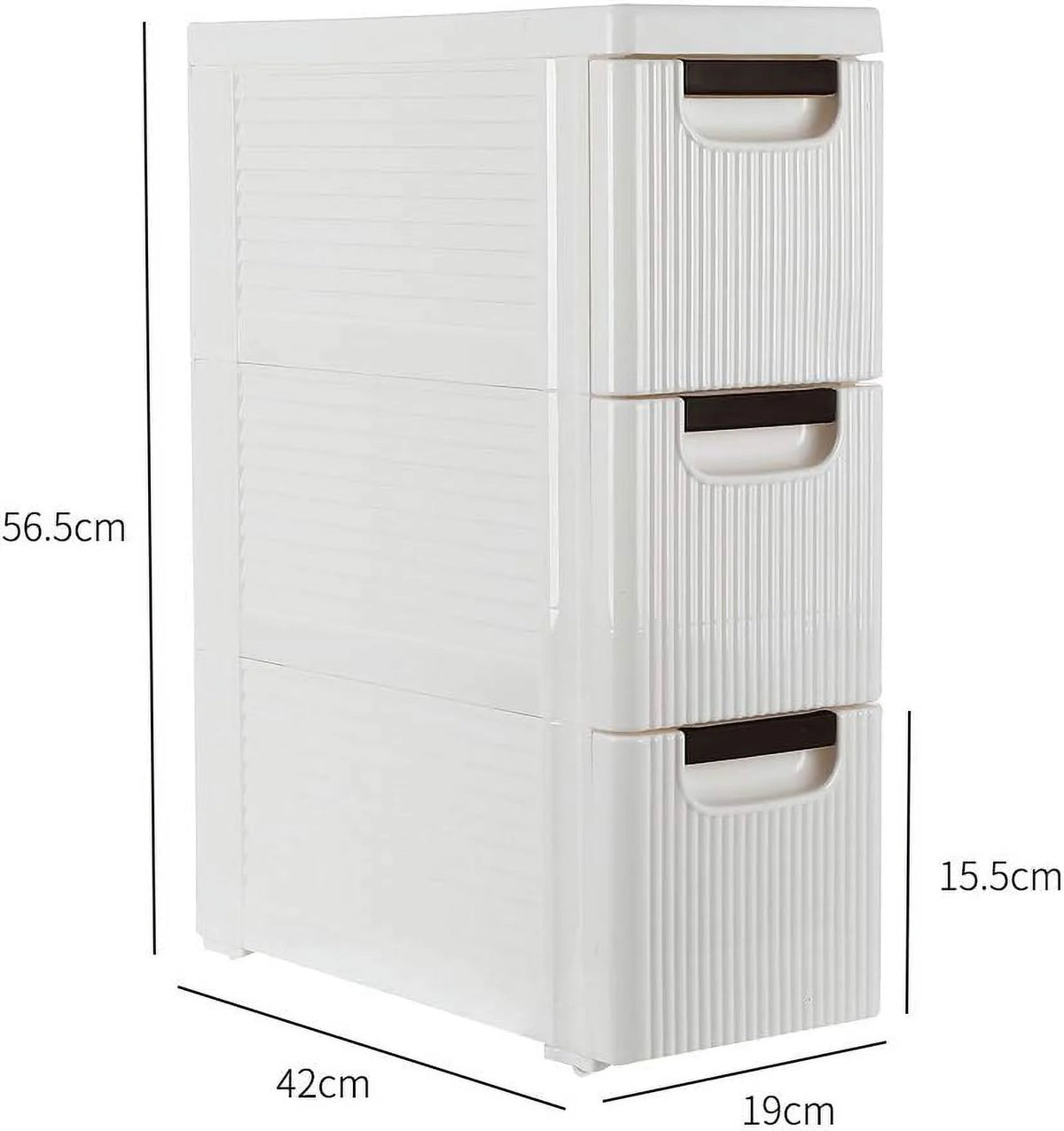 White 3-Tier Rolling Storage Cabinet with 3 Drawers O868338