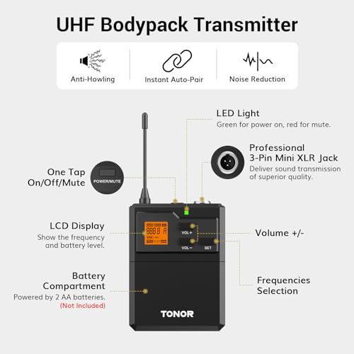 UHF Wireless Microphone System with Headset and Lapel Mics, Bodypack Transmitter, Receiver, 2x15 Channels O297